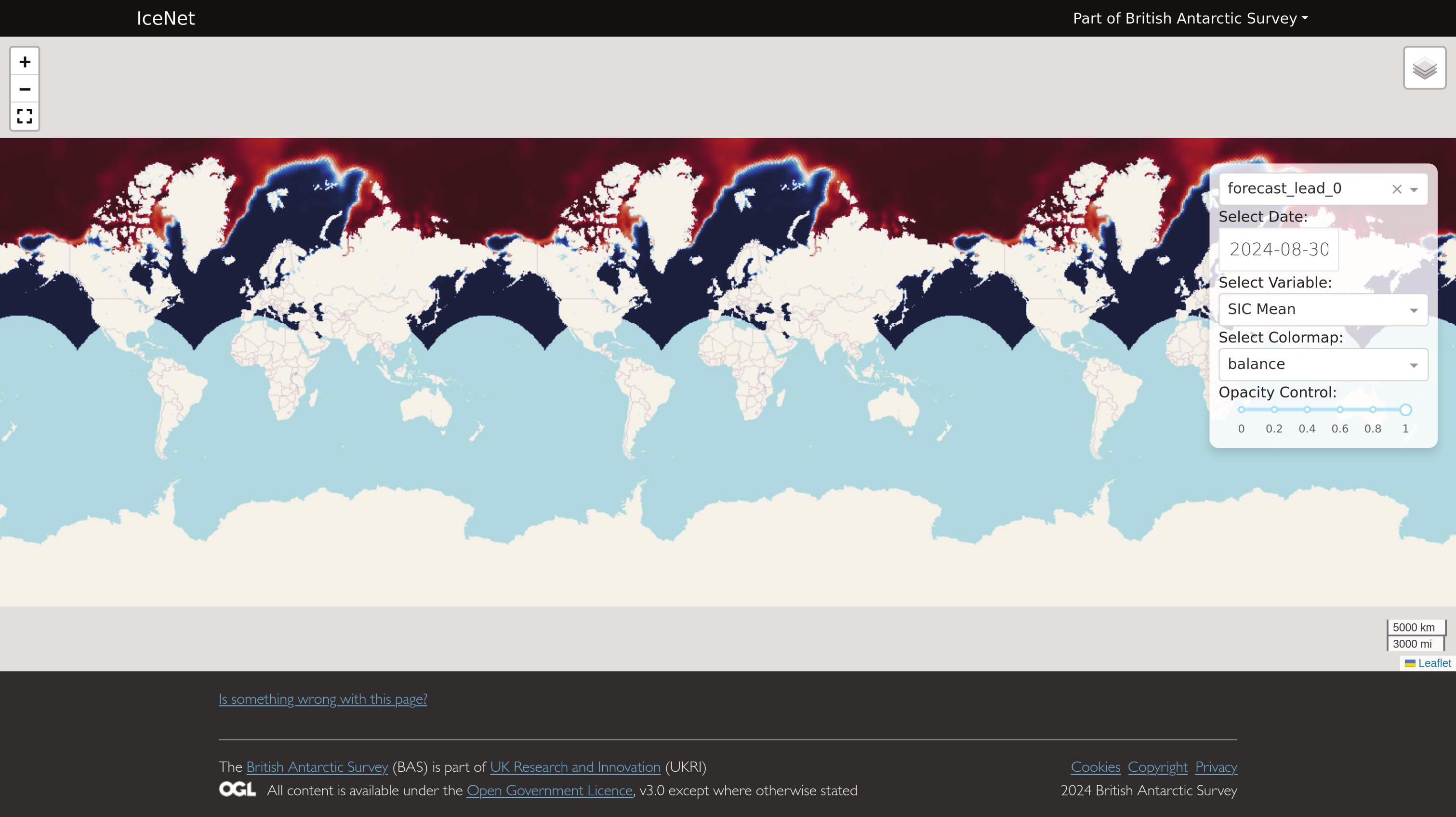 IceNet sea ice forecasting web dashboard Image